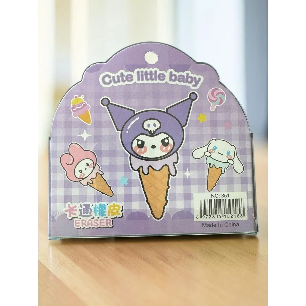 Sanrio Style Kawaii Ice Cream Cone Erasers Set My Melody Kuromi Cinnamoroll 4pc